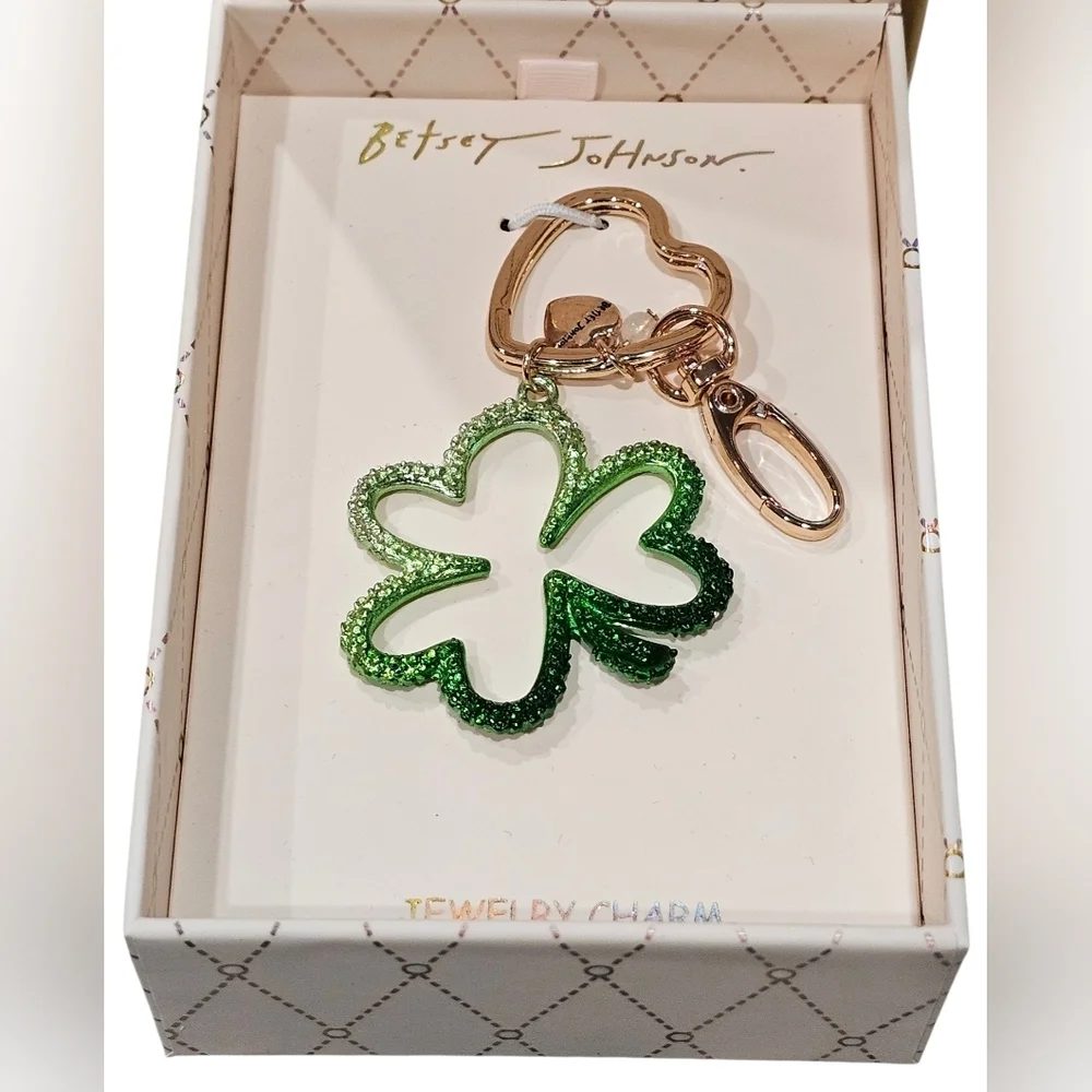 Betsey Johnson Green Clover Jewelry Keychain Charm, New